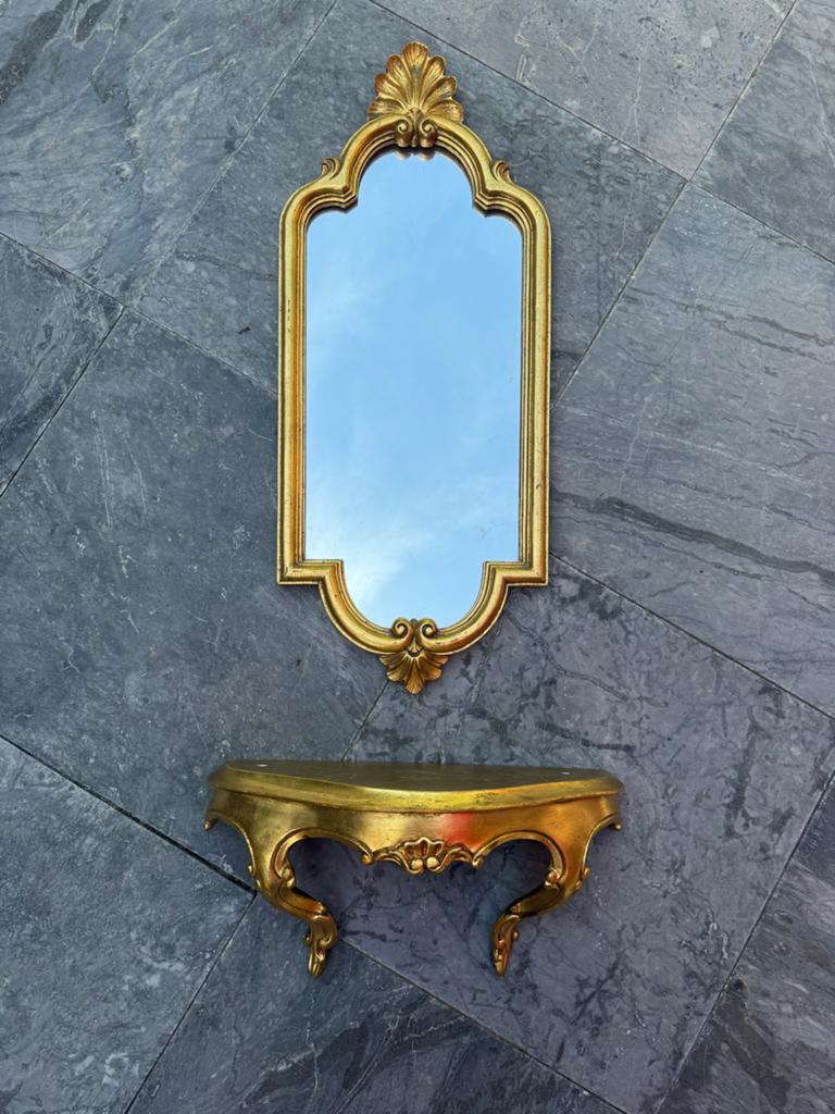 Gouden spiegel en wandplank set - Barok stijl, Ophalen of Verzenden, Ovaal, 50 tot 100 cm, 100 tot 150 cm