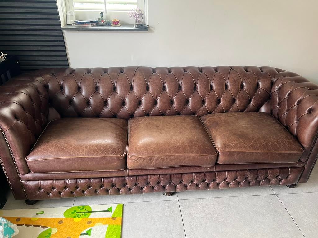 Chesterfield bank 3.5 zits, Ophalen of Verzenden, Zo goed als nieuw, 75 tot 100 cm