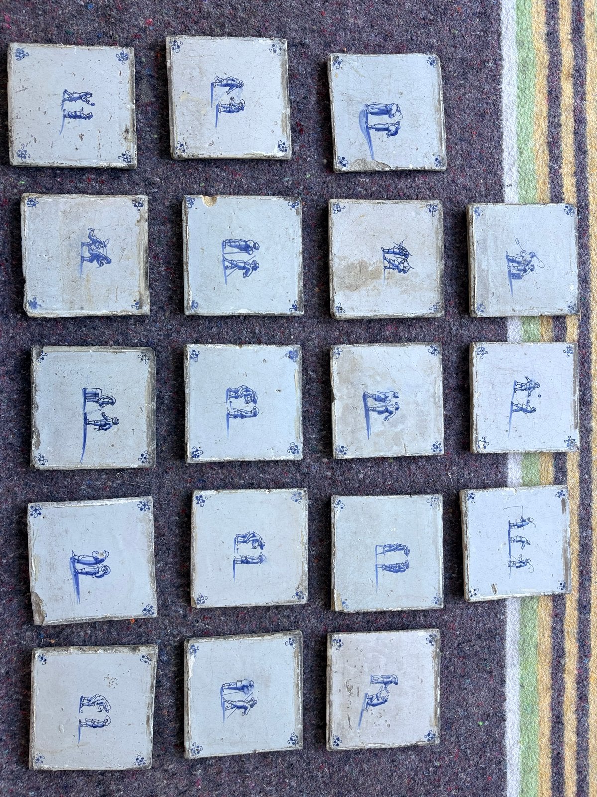 17e eeuwse Set van 20  Hollandse Delfts Blauwe Tegels, Antiek en Kunst, Ophalen