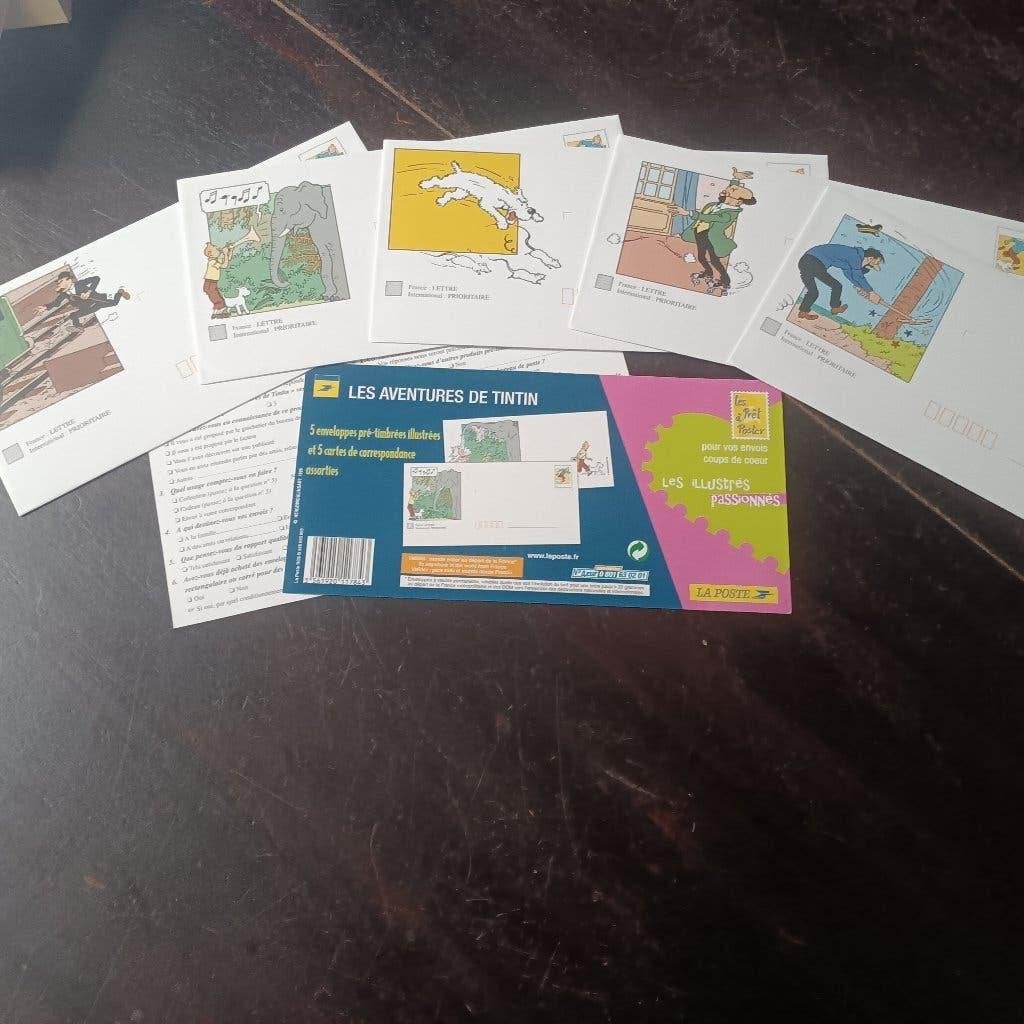 5 voorgefrankeerde enveloppen met Kuifje kaarten, Complete serie of reeks, Ophalen of Verzenden, Nieuw