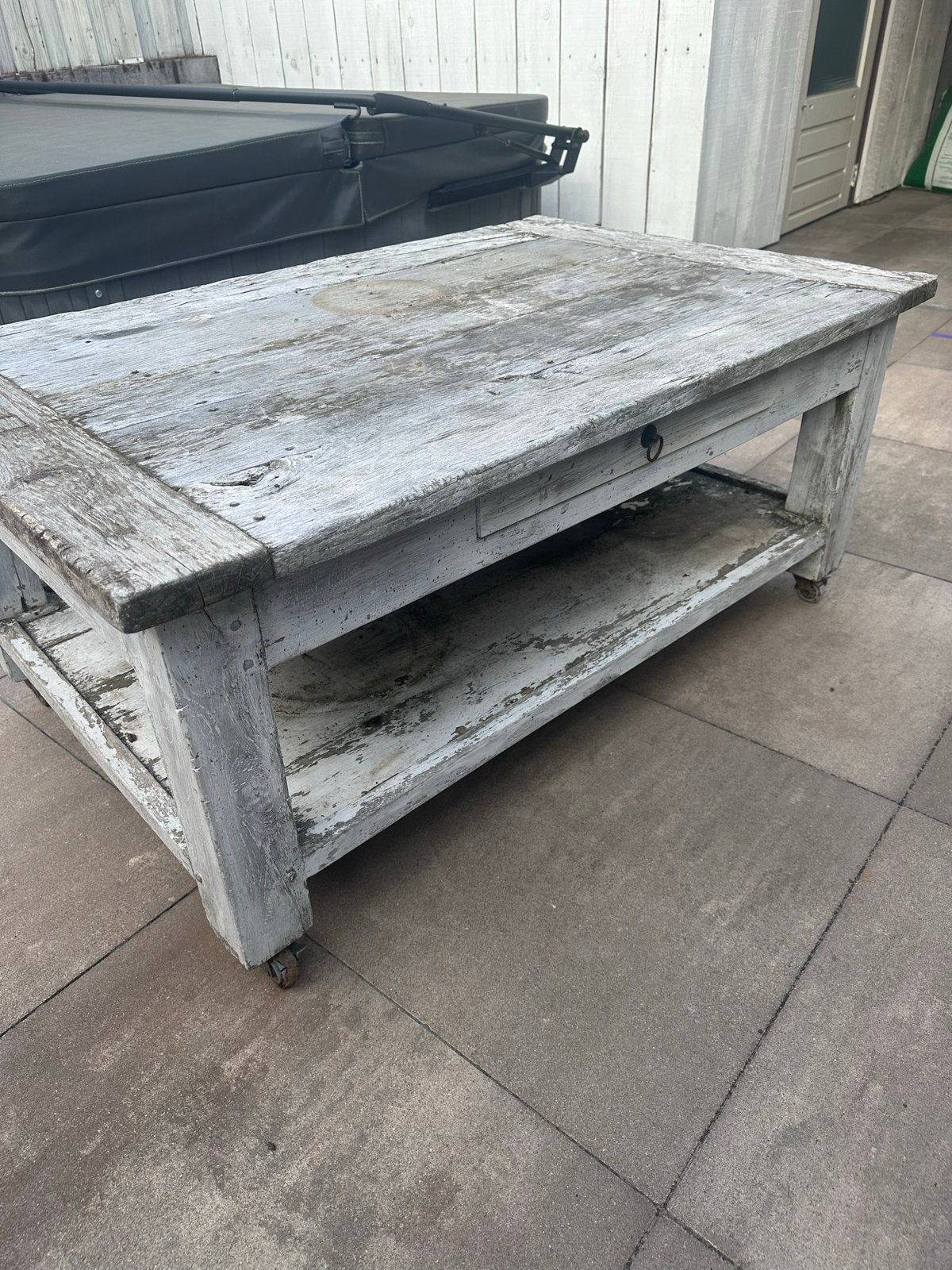 Eikenhouten salontafel tuintafel, Gebruikt, 100 tot 150 cm, Minder dan 50 cm, Rechthoekig
