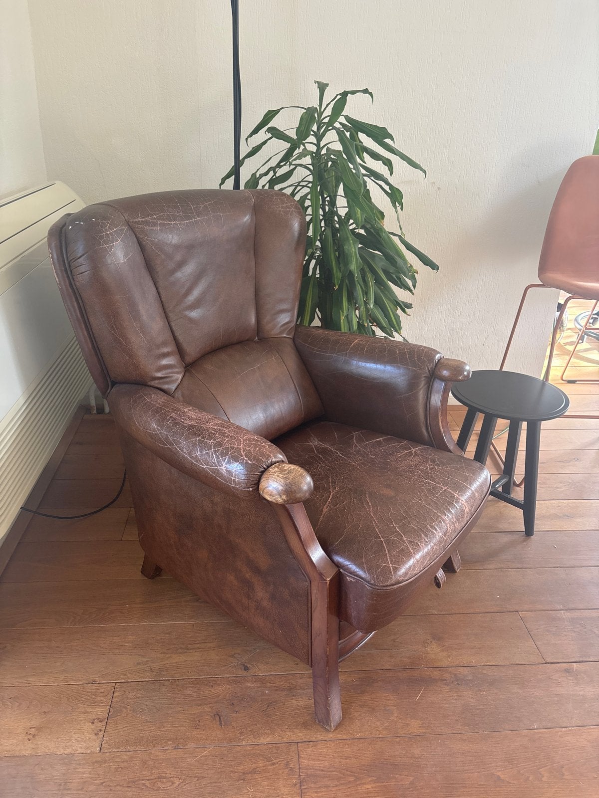 Vintage Leren Fauteuil, Ophalen of Verzenden, Gebruikt, Leer, 75 tot 100 cm