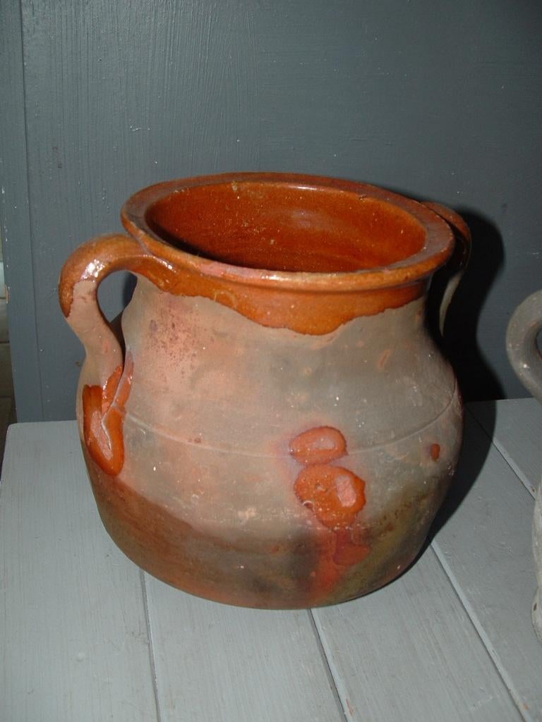 3x oude aardewerk pot + 2 kannen - mooie kleurnuances, Ophalen of Verzenden