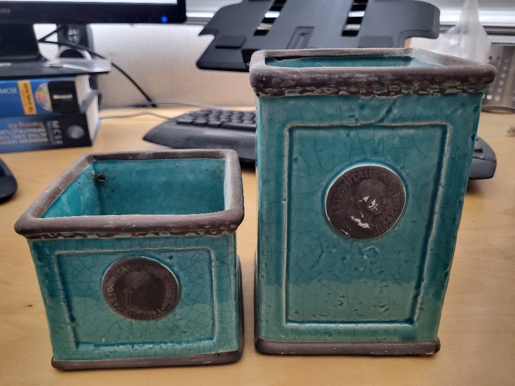 Turquoise vazen, Ophalen, Blauw, Aardewerk of Porselein, Zo goed als nieuw