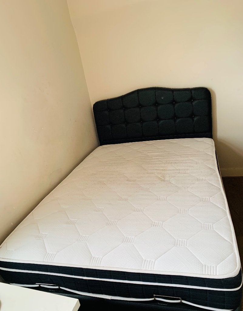 Boxspring bed 140x200 met opbergruimte – zwart leer