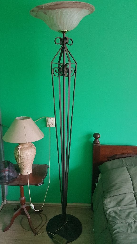grote smeedijzeren vloerlampen{185 cm}met gemarmerde schalen, Ophalen, Gebruikt, E27 (groot), Landelijk