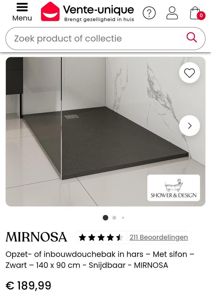 Siliconen Douchebak/mat 140x90, Ophalen, Overige typen, Nieuw, Minder dan 100 cm