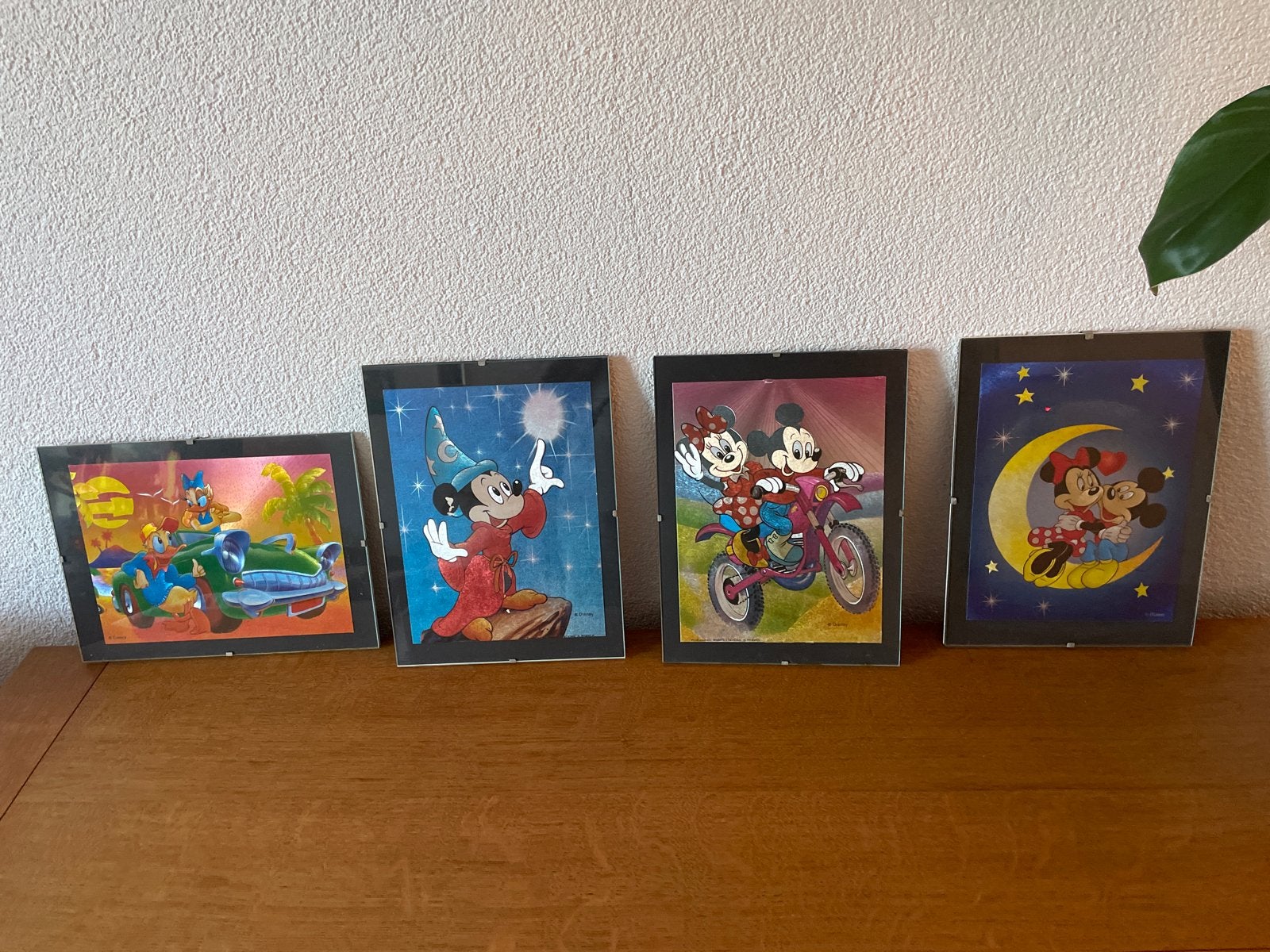 4 Disney lenticulaire plaatjes in lijstjes, Verzamelen, Disney, Ophalen of Verzenden, Mickey Mouse, Gebruikt, Plaatje of Poster