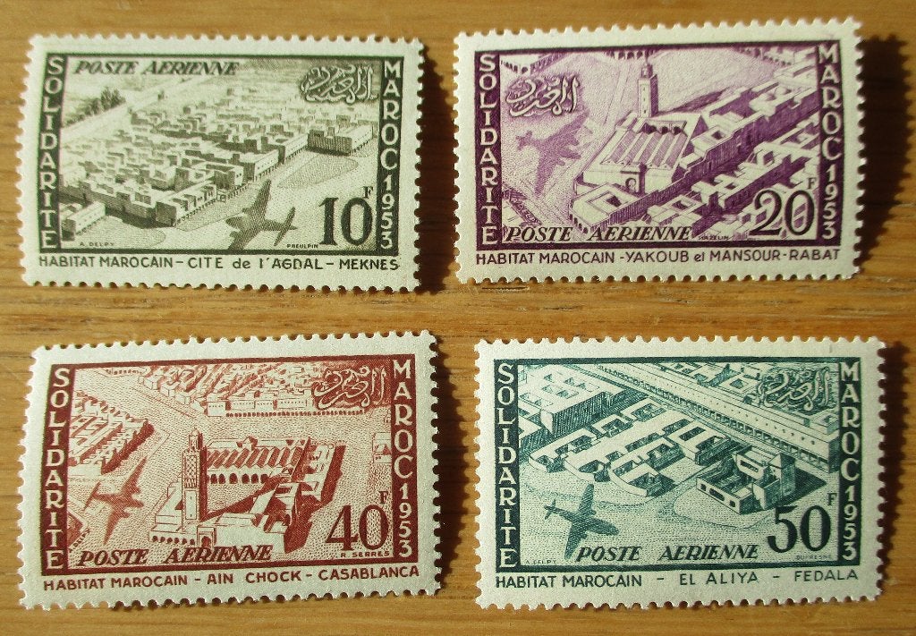 Marokko Frans protectoraat, luchtpostserie 1954, Ophalen of Verzenden, Marokko, Postfris