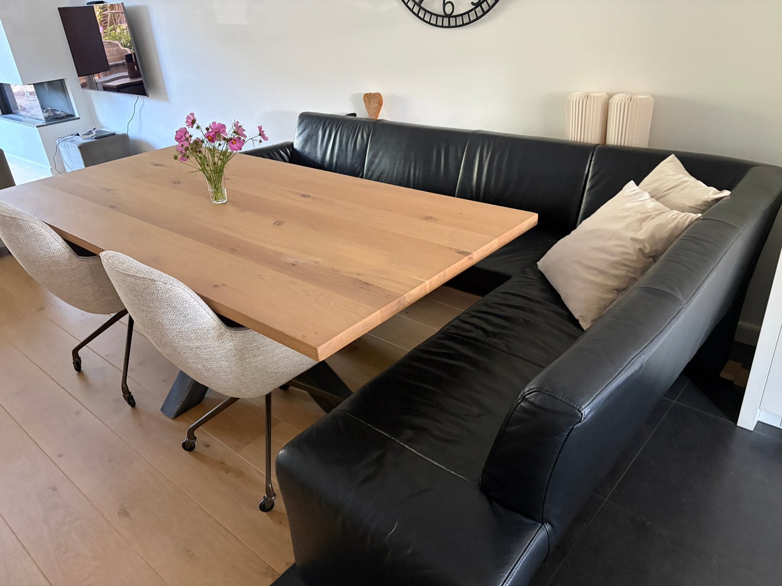 Zwarte leren eetbank hoekbank zwart leer 180 x 260 x, Ophalen, Gebruikt, Minder dan 75 cm, 150 tot 200 cm