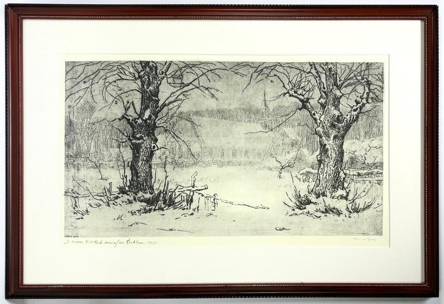 1228. Ets, Toon de Jong – "Oude R.K kerk vanaf de Kerklaan", Antiek en Kunst, Kunst | Etsen en Gravures, Ophalen of Verzenden