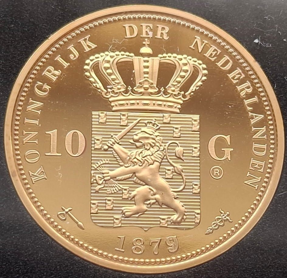 Originele Herslag 10 Gulden 1877 / 1879 - Koning Willem III, Verzenden, Brons, Nederland