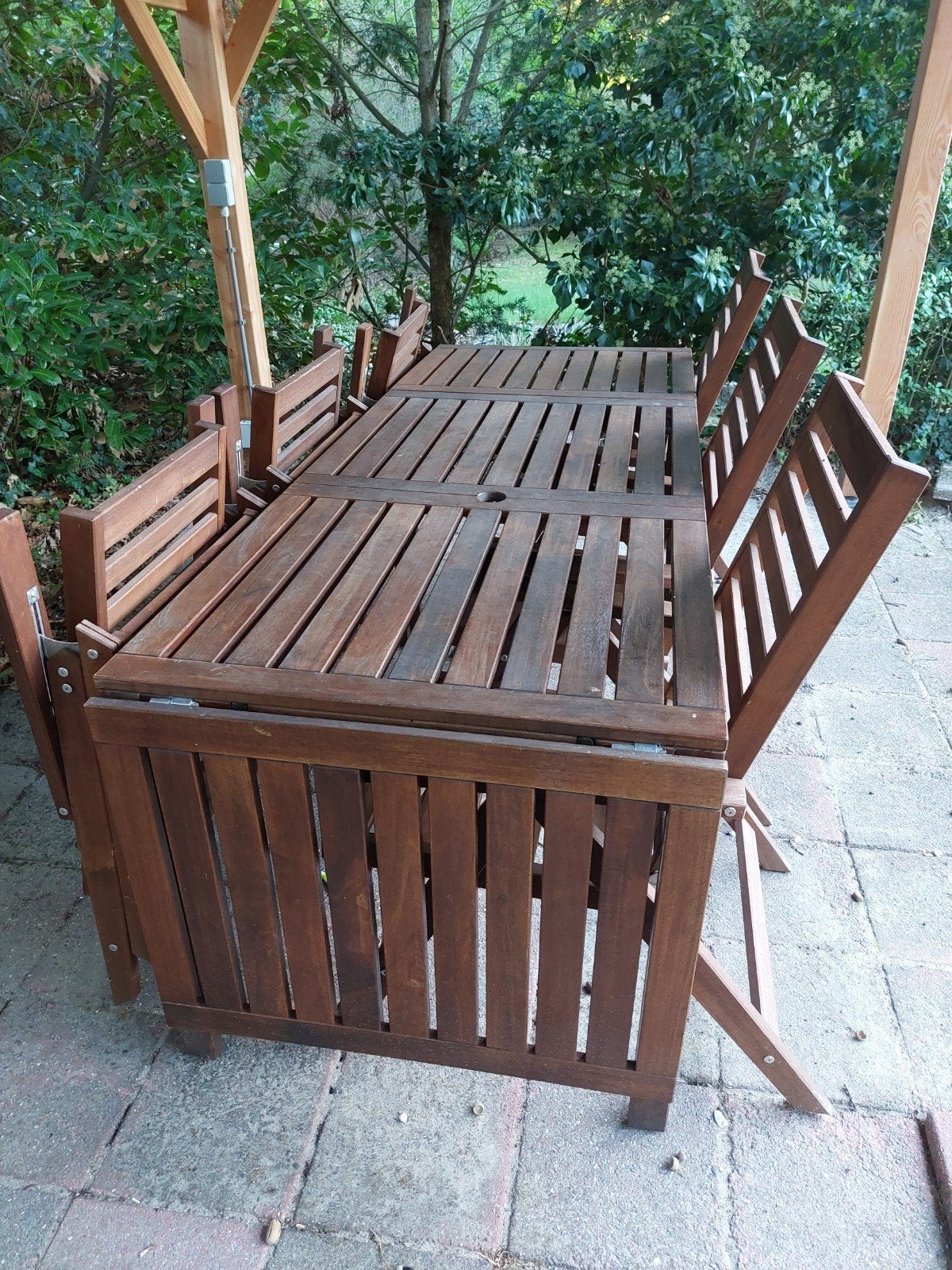 Ikea Nämmarö tuinset uitschuifbaar - inclusief kussens, Tuin en Terras, Ophalen, Gebruikt, Hardhout, 6 zitplaatsen