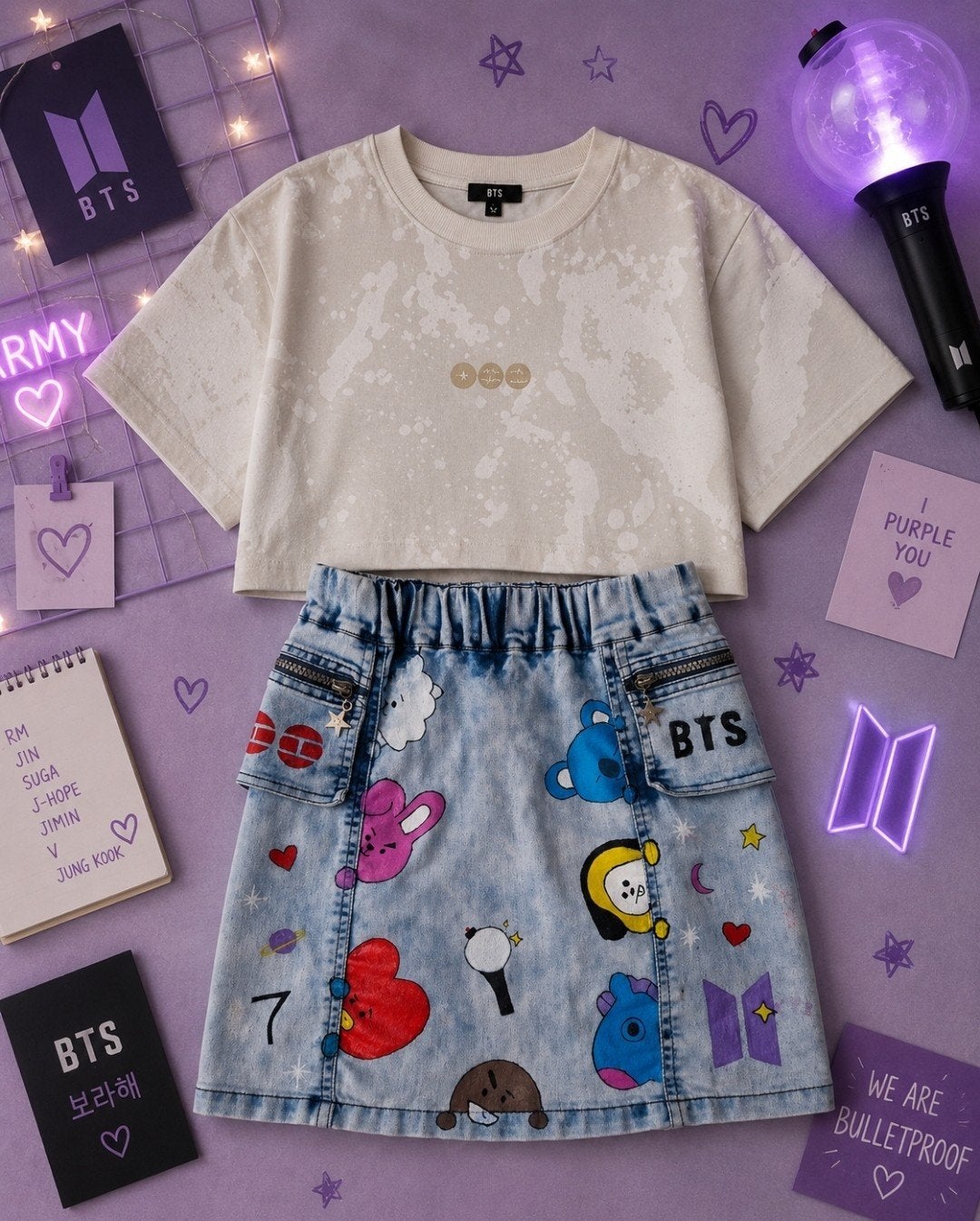 BT21 (KOYA, RJ, Chimmy) rokje maat 152 - BTS Fanmade, Ophalen of Verzenden, Gebruikt, Kleding