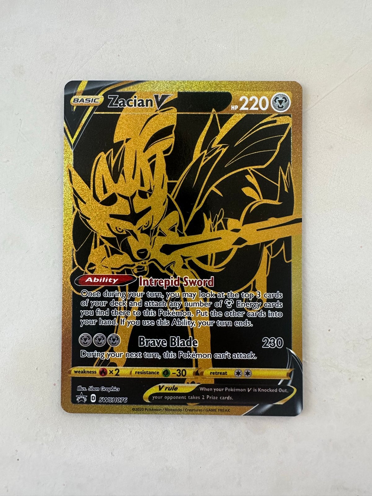 Zacian V Gold Secret Rare Pokémon Kaart (SWSH056), Ophalen of Verzenden, Zo goed als nieuw, Losse kaart, Foil