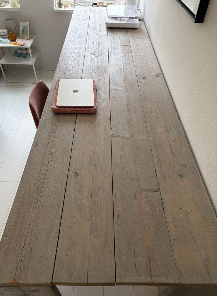 Steigerhouten bureau te koop, Ophalen, Demontabel, Gebruikt, Schoolbureau