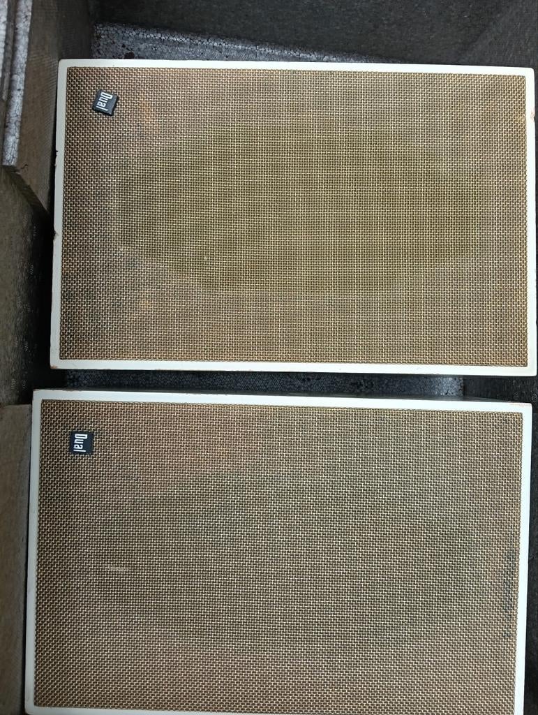 Vintage Dual Luidsprekers - Klassiek Geluid, Gebruikt, Minder dan 60 watt, Front, Rear of Stereo speakers, Ophalen