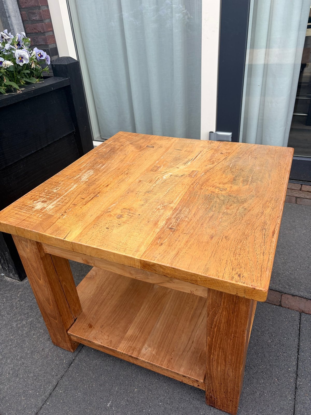 Teakhouten bijzettafel 60x60 cm, Ophalen, Gebruikt, 50 tot 75 cm, 50 tot 100 cm