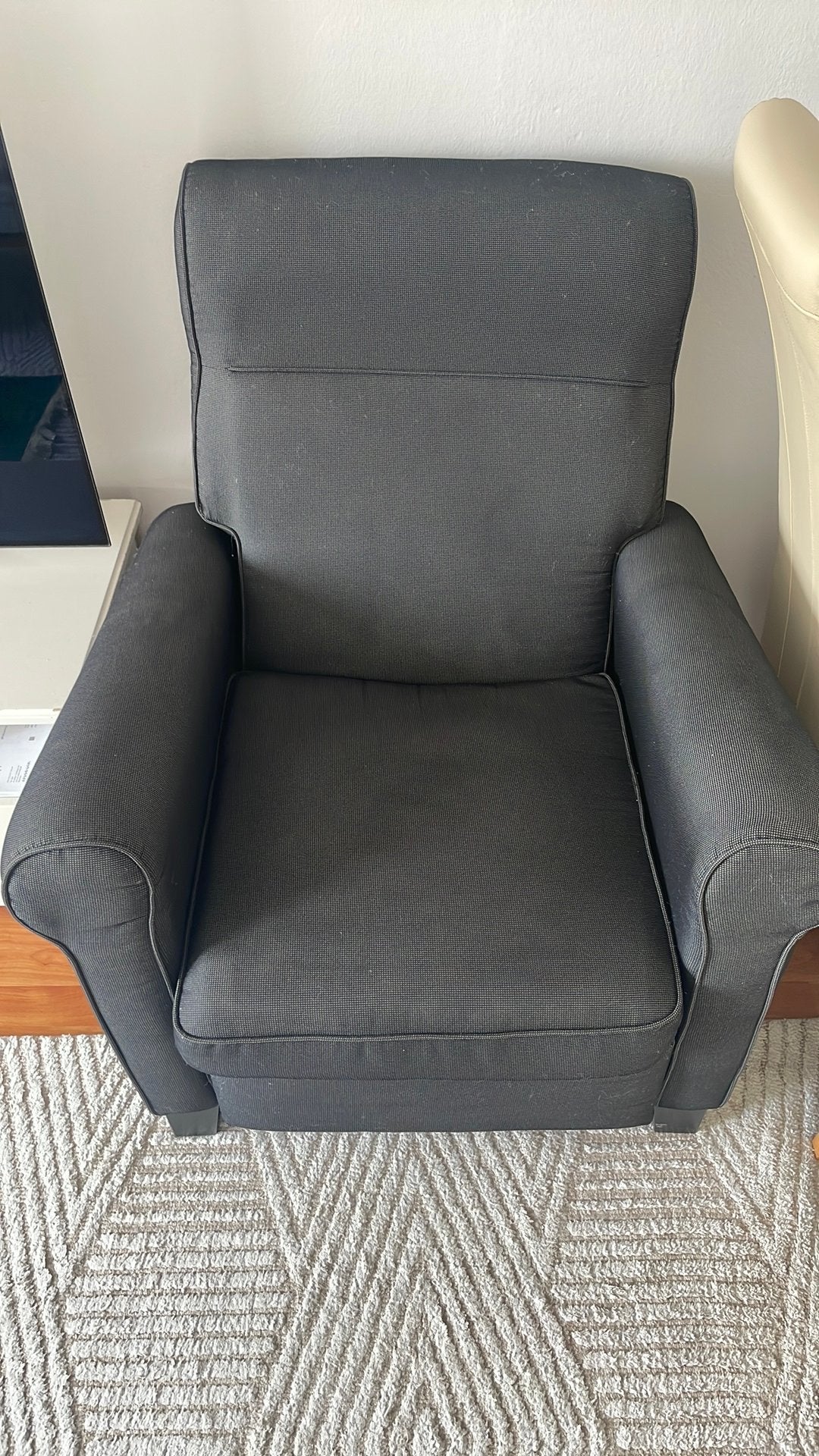 Zwarte relaxfauteuil met voetensteun ikea muren stoel, Ophalen, Gebruikt, 75 tot 100 cm, Stof
