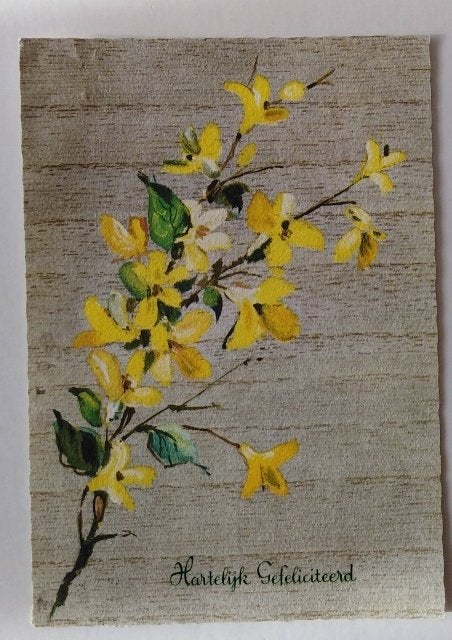 Oude felicitatiekaart met bloemen, Ophalen of Verzenden, 1960 tot 1980, Gelopen, Feest(dag)