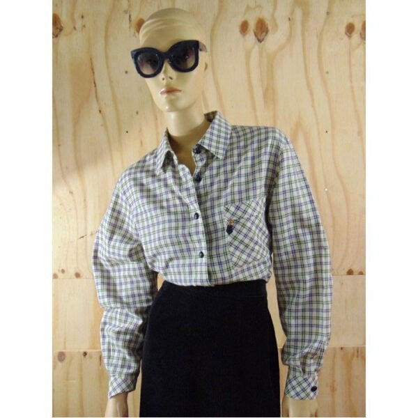 Vintage beige geruite blouse katoen maat 38, Kleding | Dames, Maat 38/40 (M), Verzenden, Beige, Zo goed als nieuw