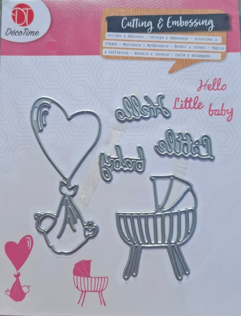 Snijmal Embossing Hello Little Baby Wieg Hartjesballon NIEUW, Onbekend, Nieuw, Ophalen of Verzenden, Pons of Mal