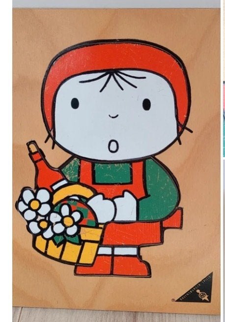 Vintage Dick Bruna Houten Inlegpuzzel Meisje met Mand, 2 tot 4 jaar, Gebruikt, Ophalen of Verzenden, Van hout