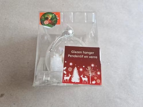 Glazen kerstbal met hert 10cm h, Diversen, Kerst, Evora, Onbekend, Nieuw, Ophalen of Verzenden