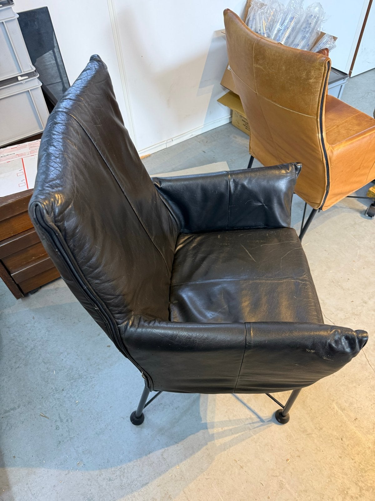 Montis Chaplin Fauteuil - Zwart Leer, Ophalen, Gebruikt, Zwart, Leer