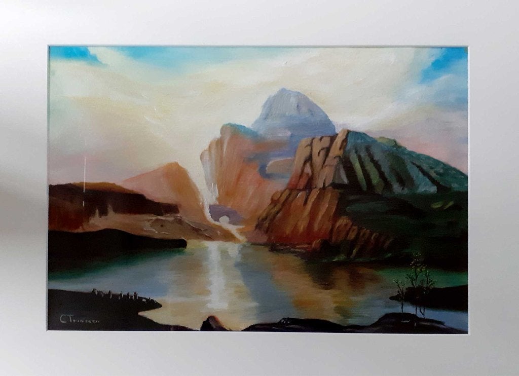 Bergmeer - C. Teunisse, Antiek en Kunst, Landschap, Acrylverf, Papier/karton, Ophalen of Verzenden