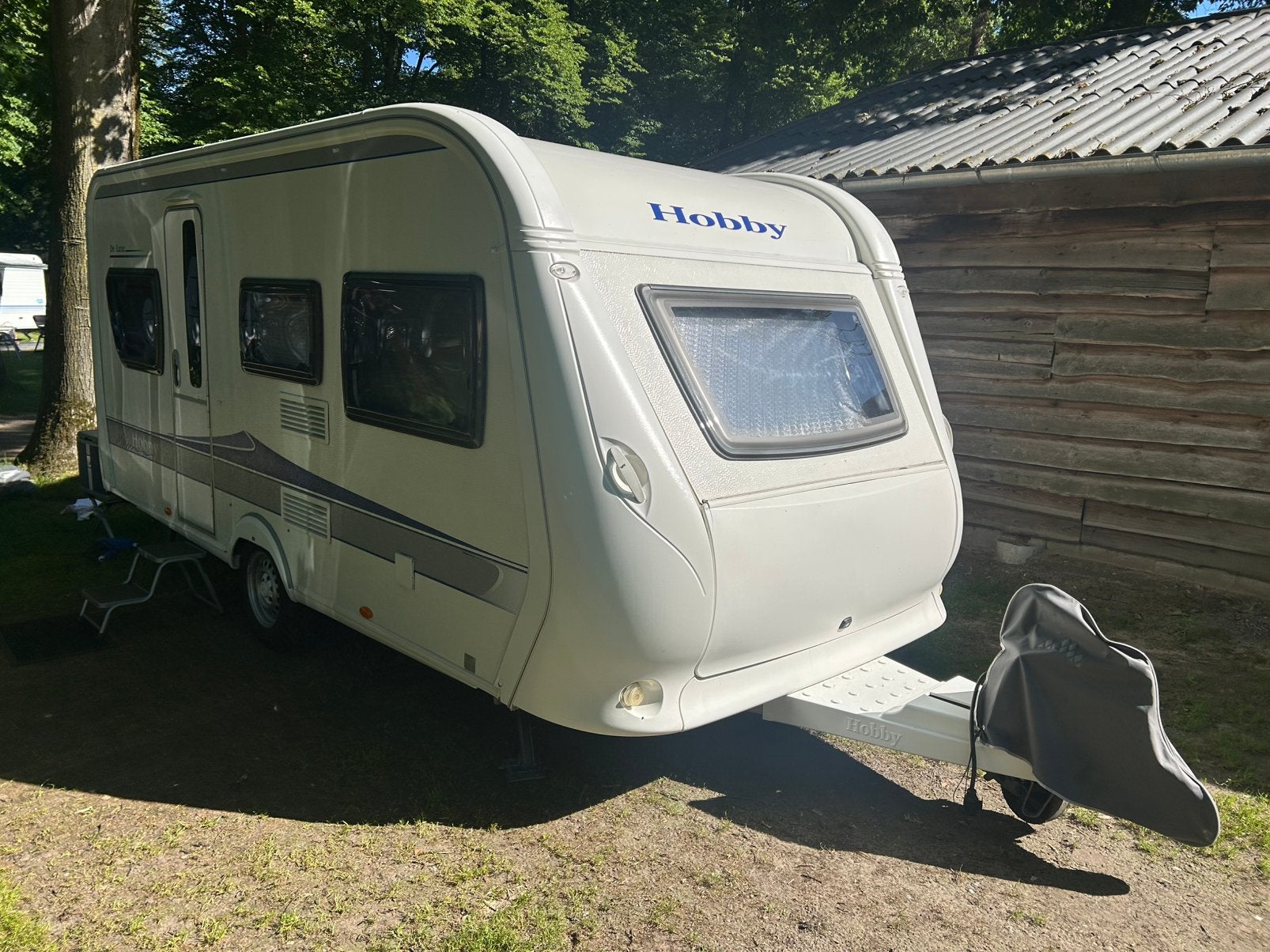 Te Koop Hobby 455 UF Airco,rondzit,fietsendrager,voortent, Caravans en Kamperen, Caravans, Rondzit, Hobby, Ringverwarming, Dwarsbed