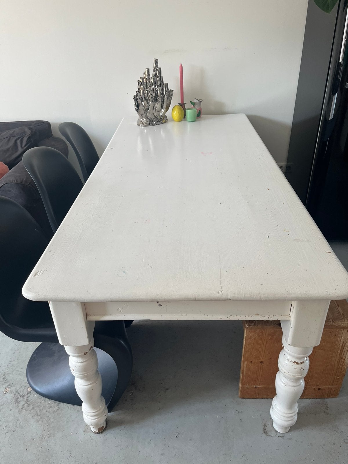 Brocante landelijke eettafel (90 x 200 ), Huis en Inrichting, Tafels | Eettafels, Ophalen, Gebruikt, 50 tot 100 cm, Vijf personen of meer