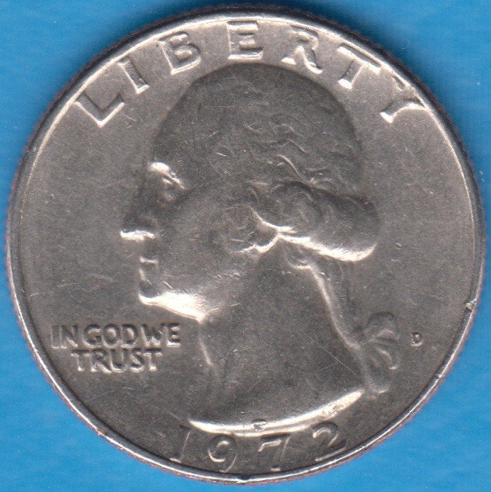 USA Quarter Dollar 1972 D Washington, KM# 164a in munthouder, Ophalen of Verzenden, Noord-Amerika, Losse munt