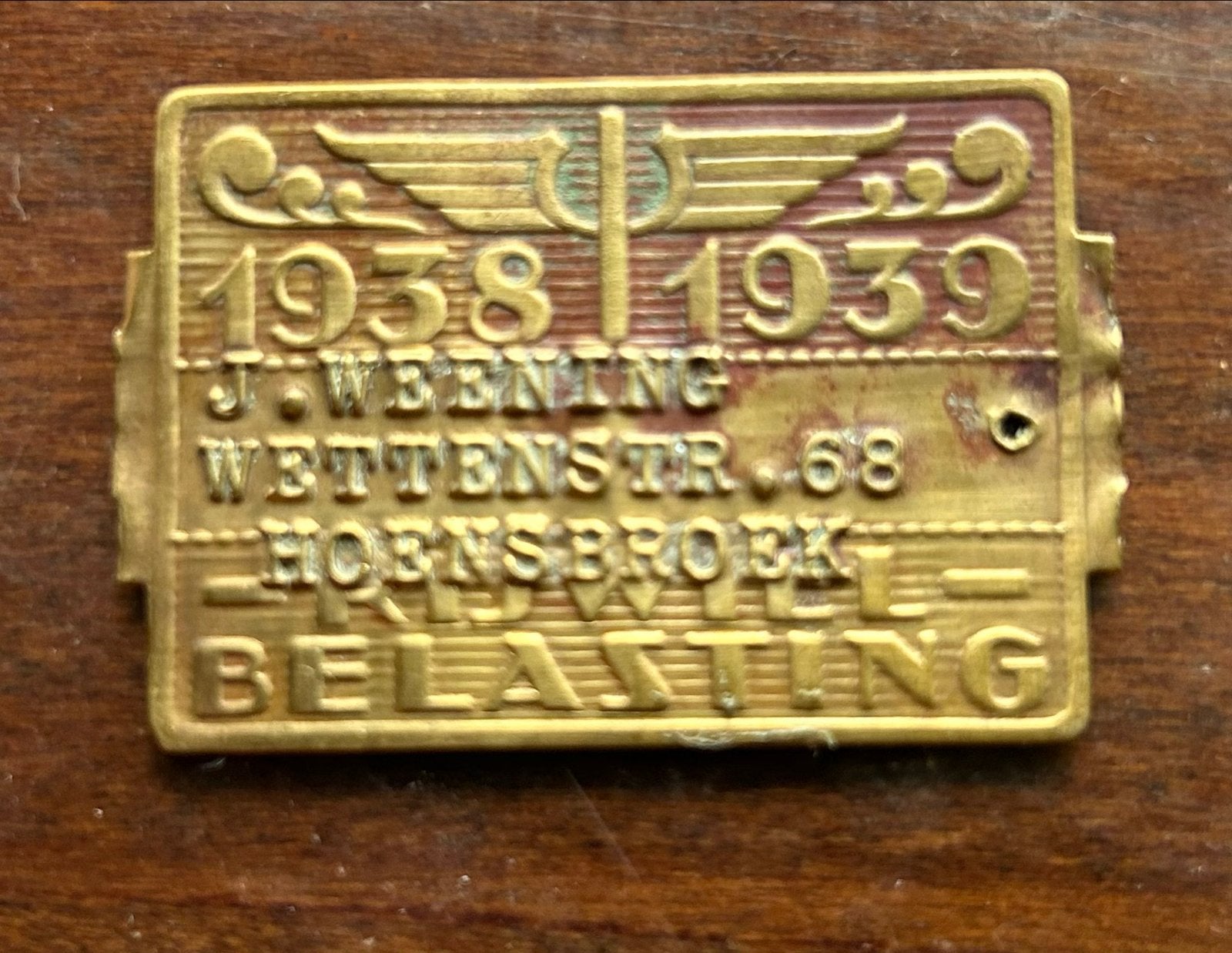 Oude belastingplaatje Hoensbroek 1938-1939, Ophalen, Gebruikt