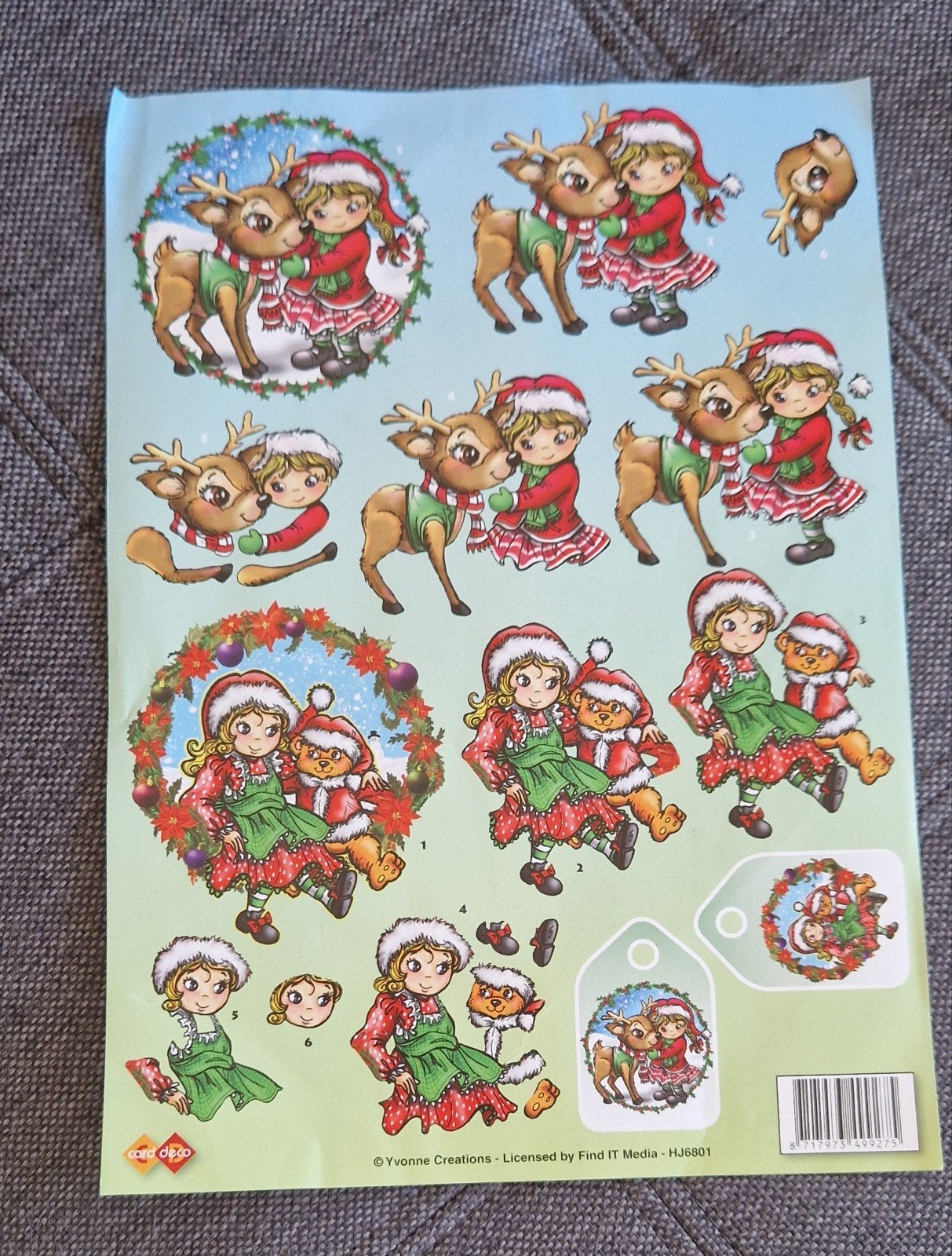 Kerst 3D knipvel Yvonne Creations - Meisje met rendier, Hobby en Vrije tijd, Ophalen, Nieuw, Meerkleurig, Papier of Karton