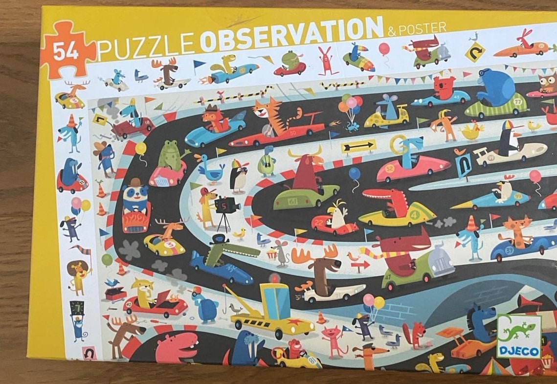 Djeco Observatiepuzzel 54 stukjes met poster, Ophalen of Verzenden, Meer dan 50 stukjes, Zo goed als nieuw, 4 tot 6 jaar
