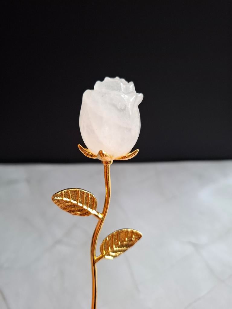 Bergkristal Roos met Gouden Stam - Decoratief Kristal, Ophalen of Verzenden