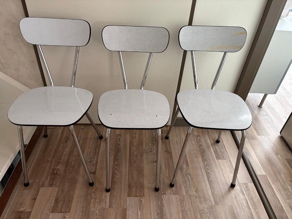Formica Keukenstoelen, Huis en Inrichting, Stoelen, Ophalen, Gebruikt, Drie, Wit