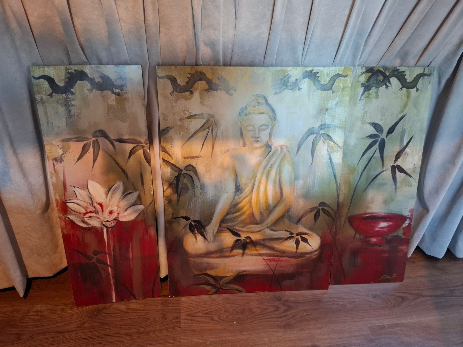 Sfeervol 3-Delig Drieluik Schilderij – Mediterende Boeddha m, Ophalen