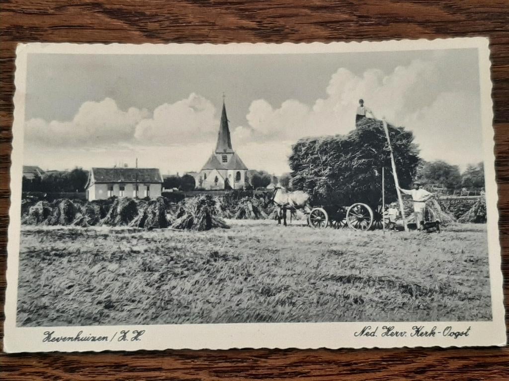 Zevenhuizen, Oogst hooiwagen, Ned Herv Kerk. landbouw 1942, Ophalen of Verzenden, 1920 tot 1940, Gelopen, Zuid-Holland
