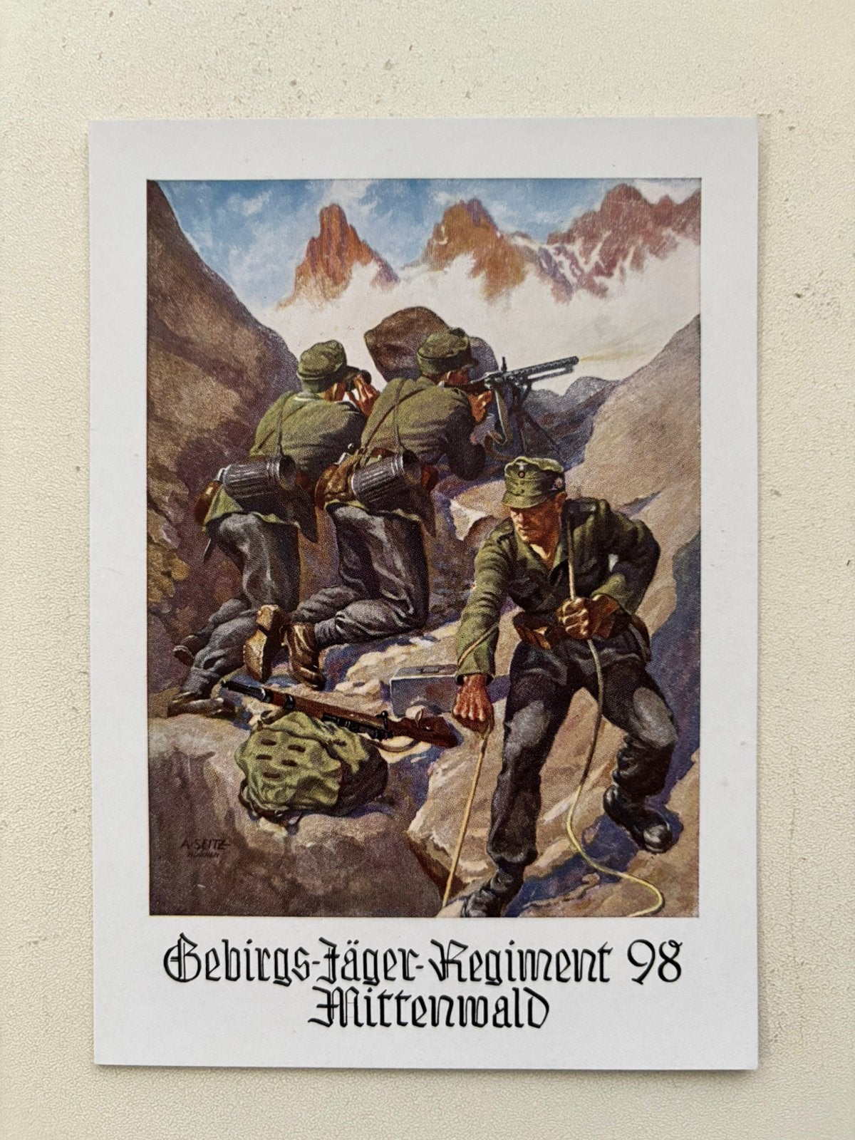 WW2 Duitse postkaart Gebirgsjäger regiment 98, Ophalen of Verzenden, Landmacht, Duitsland, Foto of Poster