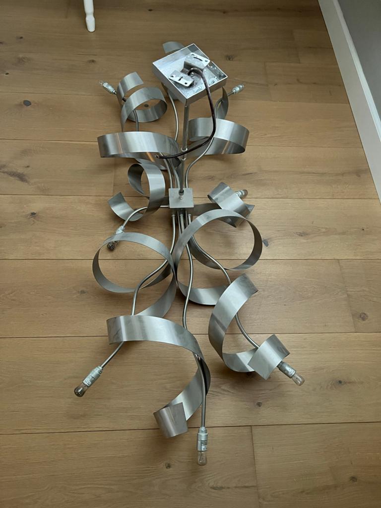 Moderne design hanglamp, geborsteld RVS, spiraalvormig, Huis en Inrichting, Lampen | Hanglampen, 50 tot 75 cm, Ophalen of Verzenden