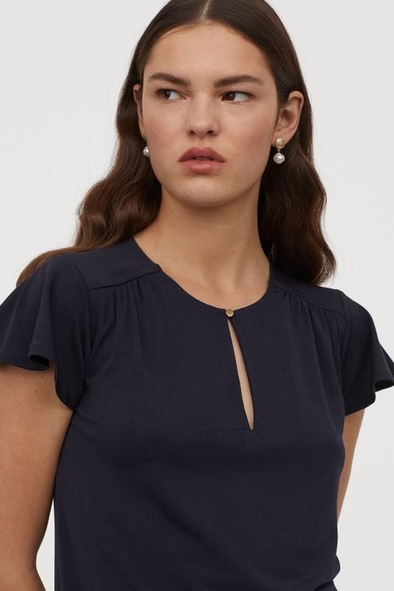 NIEUW H&M Top met Vlindermouwen, Mt. XS / S (Small), Blauw, Nieuw, Ophalen of Verzenden, Korte mouw