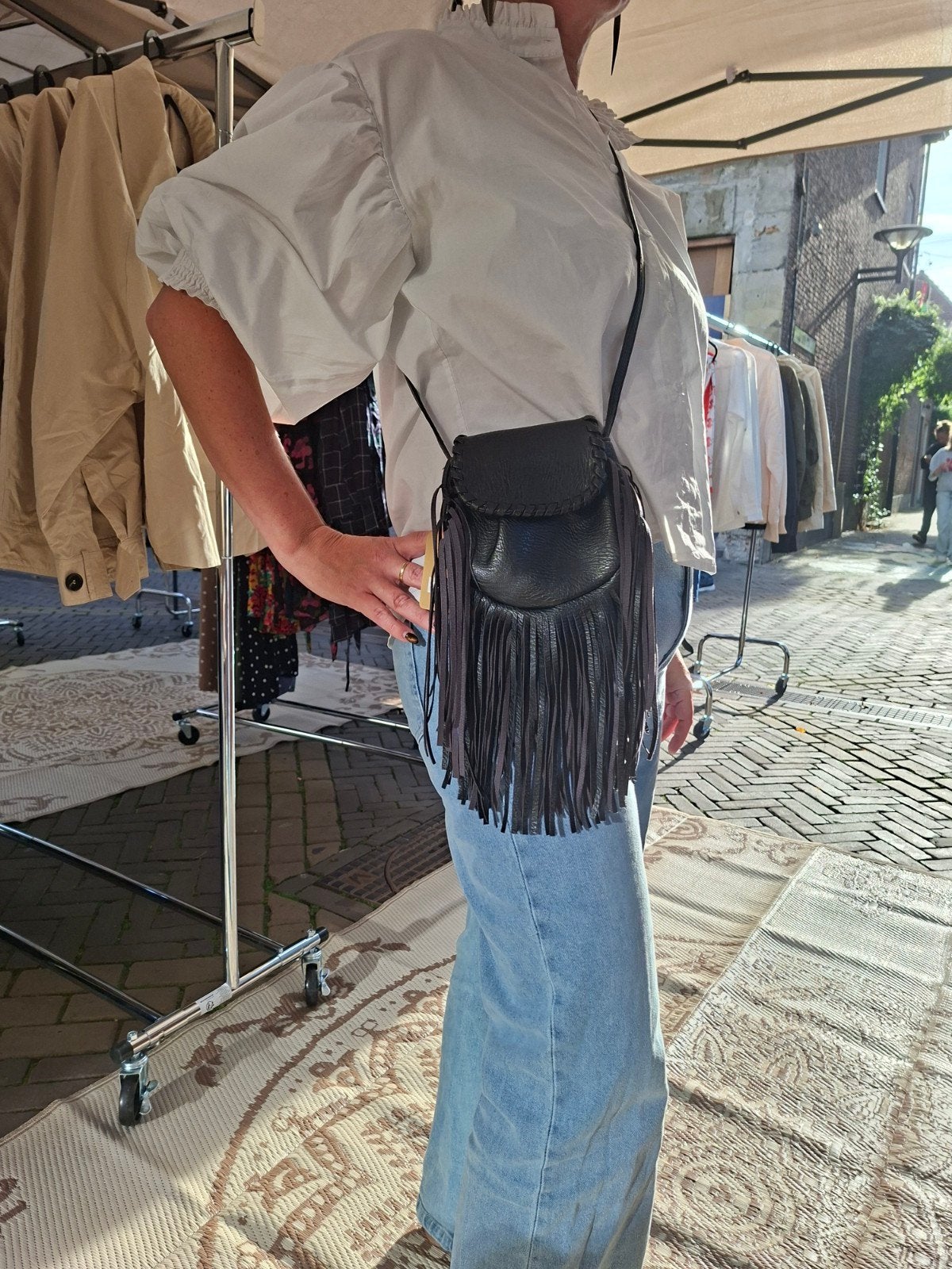 schouder tas boho ibiza fringe zwart vegan leer sale, Schoudertasje, Zwart, Nieuw, Ophalen of Verzenden