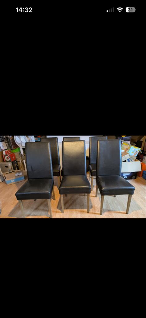 Zwarte leren eetkamerstoelen (gratis af te halen), Ophalen, Gebruikt, Zwart, Leer