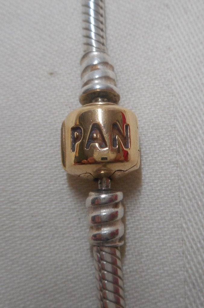 Pandora zilveren ketting met 14 karaat gouden slot nr.381, Verzenden, Zo goed als nieuw, Zilver, Zilver