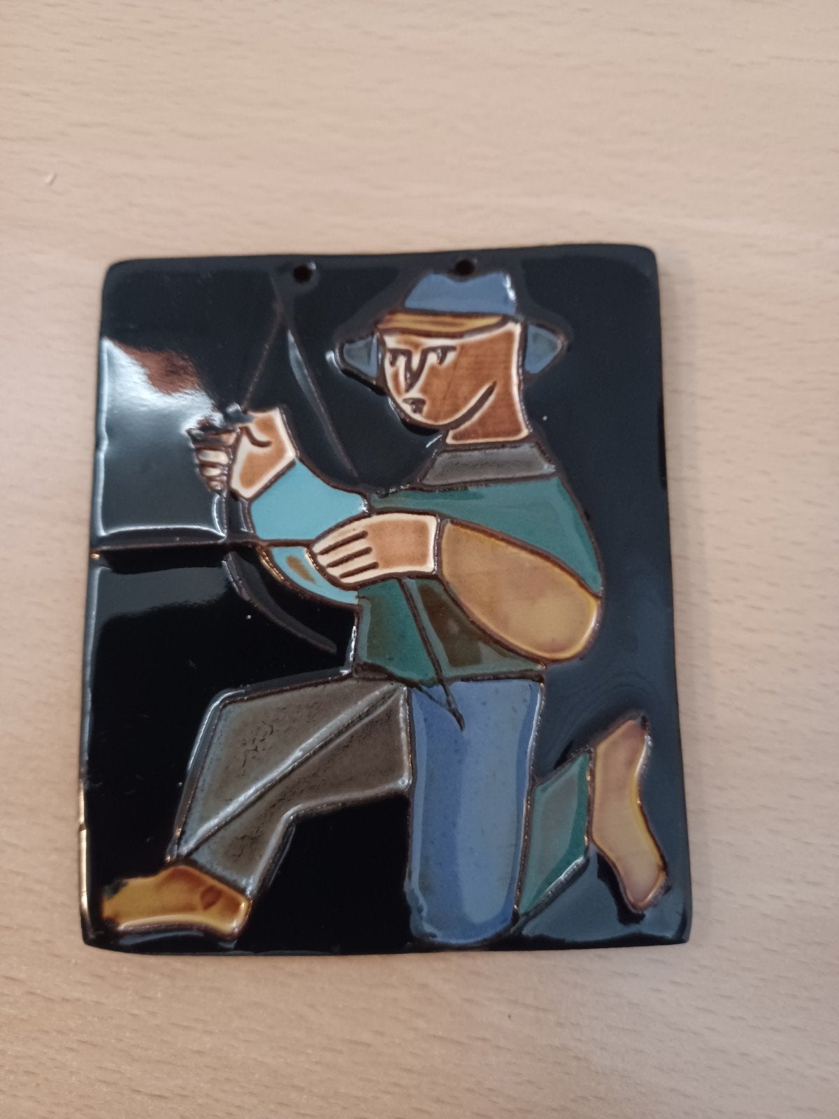Vintage Keramische Plaquette Visser van Henk Potter., Ophalen of Verzenden