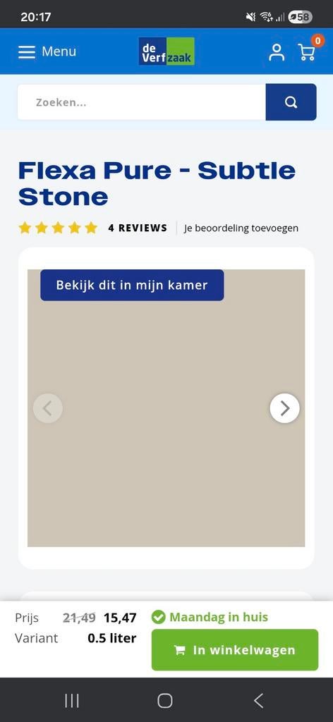 Subtle stone van flexa pure 5 liter, Ophalen, Overige kleuren, 5 tot 10 liter, Nieuw