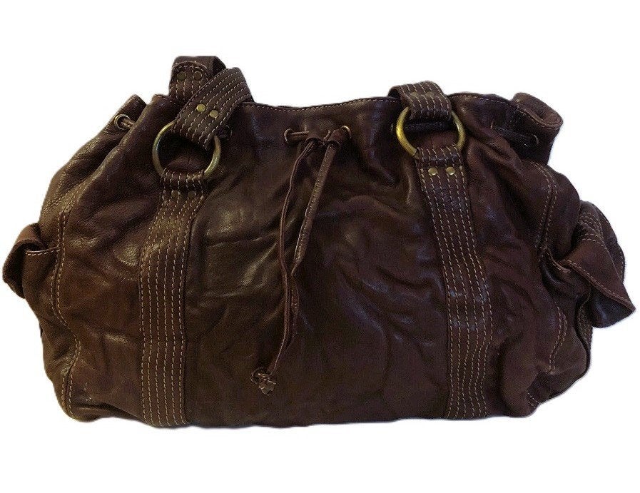 Vintage Manfield leren handtas dames - ruime tas bruin, Verzenden, Gebruikt, Bruin, Handtas