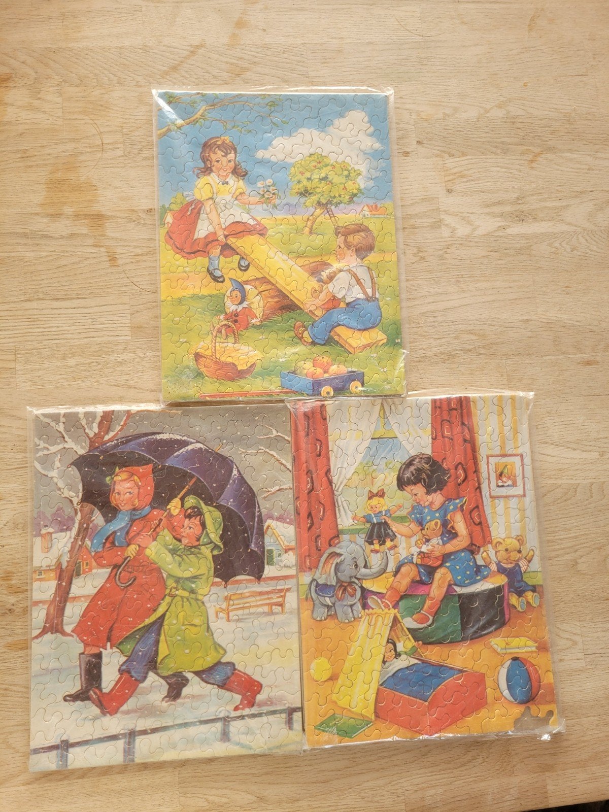 Prachtige set van 3 vintage kinderpuzzels-jaren 50/60, Antiek en Kunst, Ophalen of Verzenden